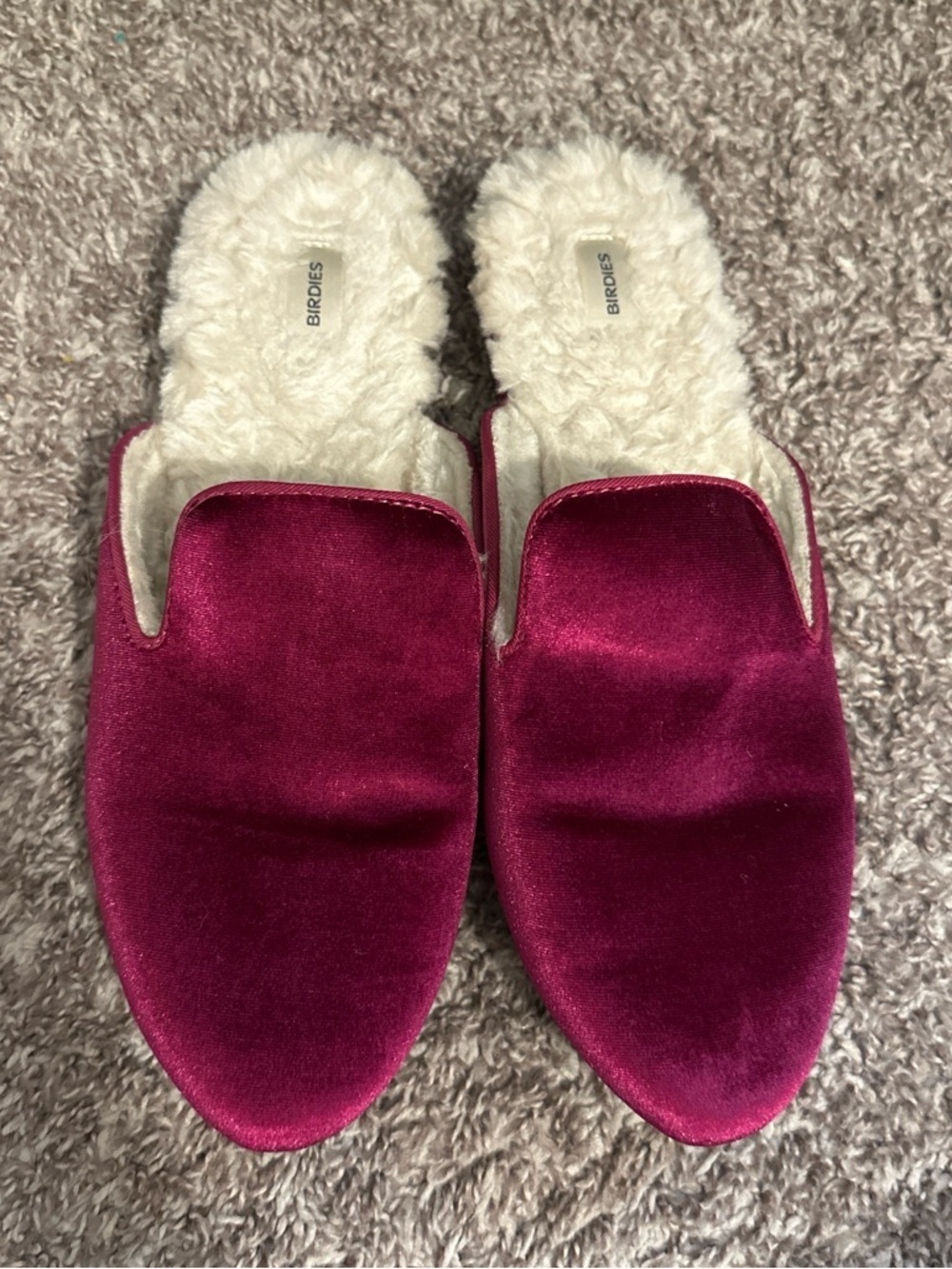 Birdies Velvet Slip-On Mules in Wine Red with Cream‎ Lining/ 9